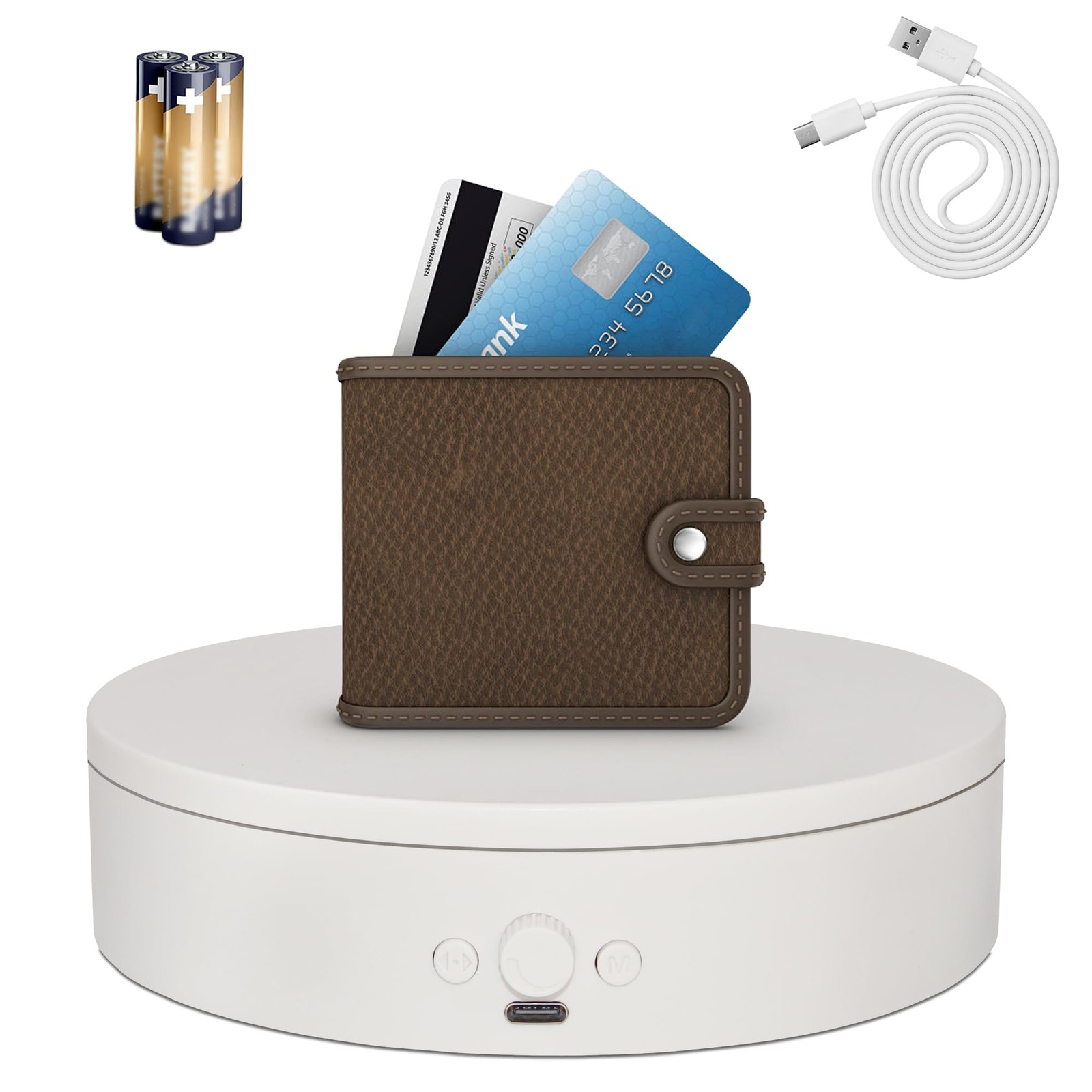 Rotating Display Stand with Type-C Power Cable, Motorized Turntable Adjustabl…