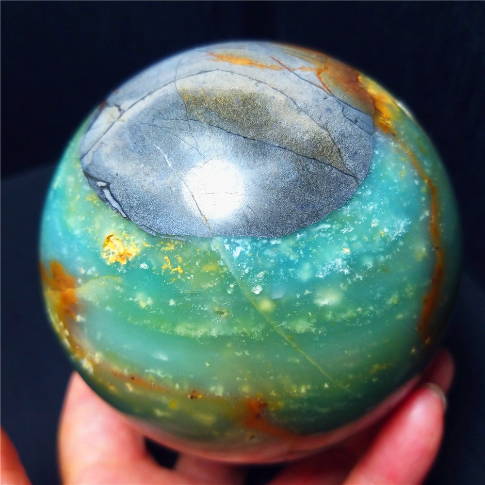 1008g Natural Polishing Amazon Agate Chalcopyrite Symbiotic Crystal Ball A4935