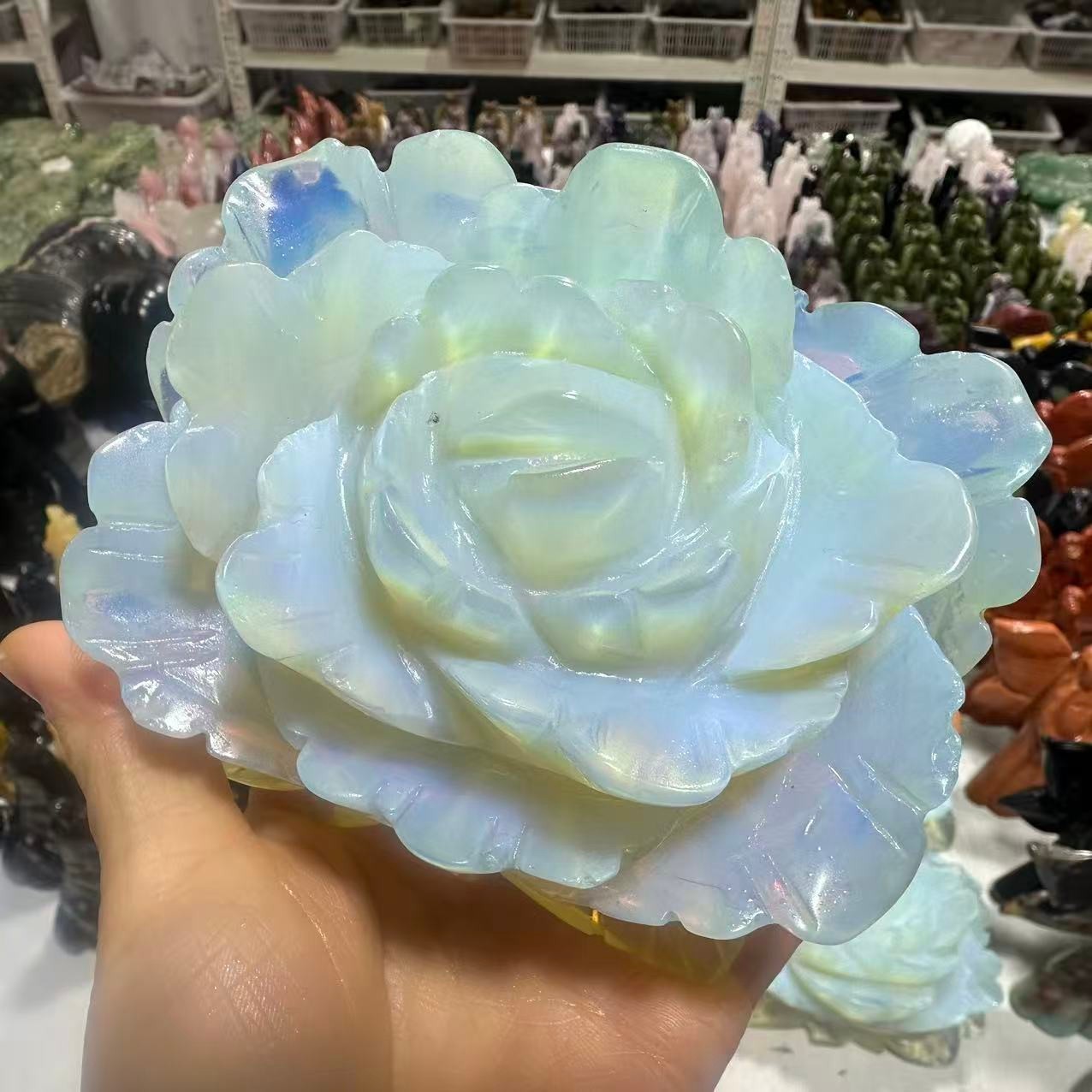 1pc White Opalite Stone Quartz Hand Carved Flower Reiki Healing Decor Gift