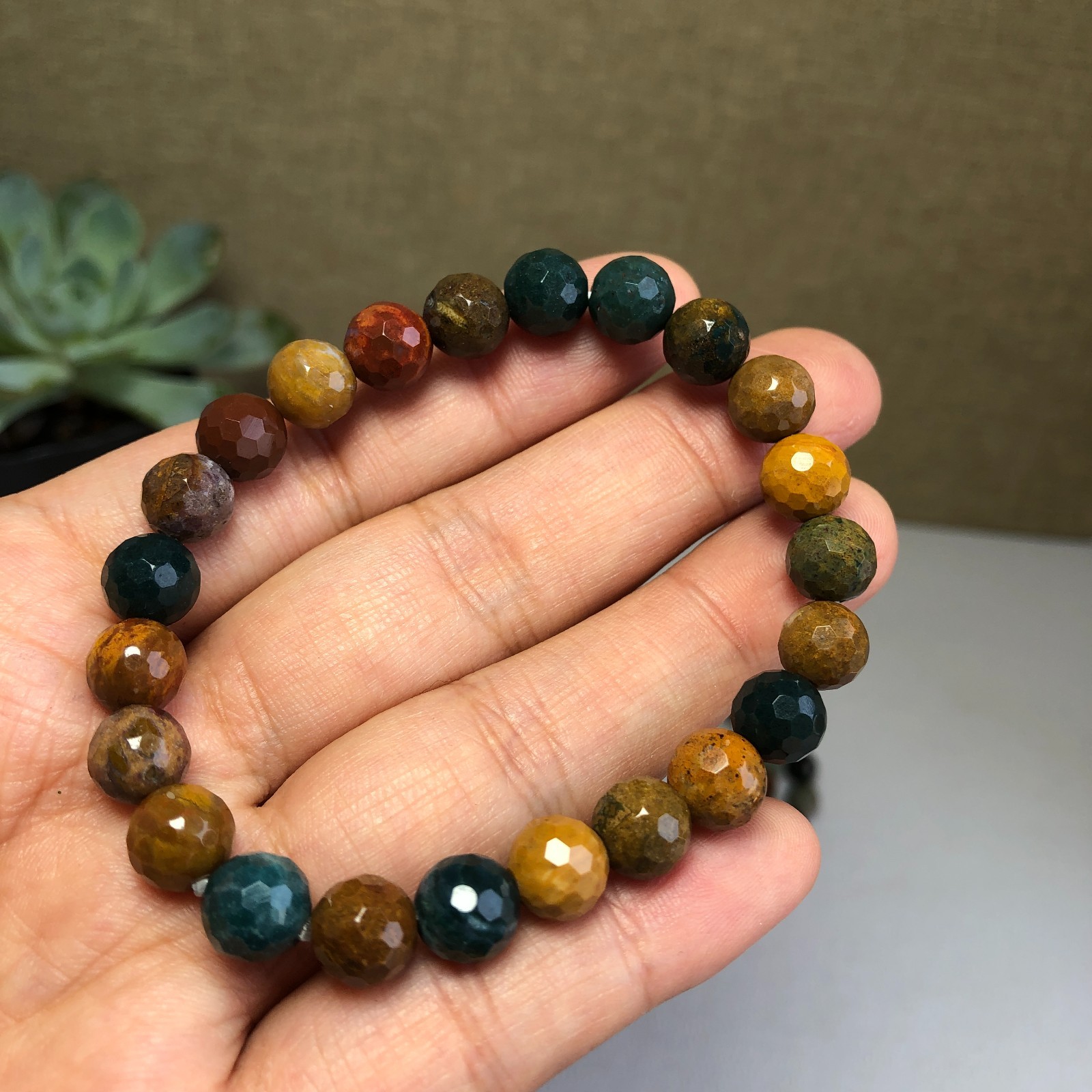 5Pcs Wholesal Natural Ocean Jasper bracelets Crystal ball sphere facet 8mm
