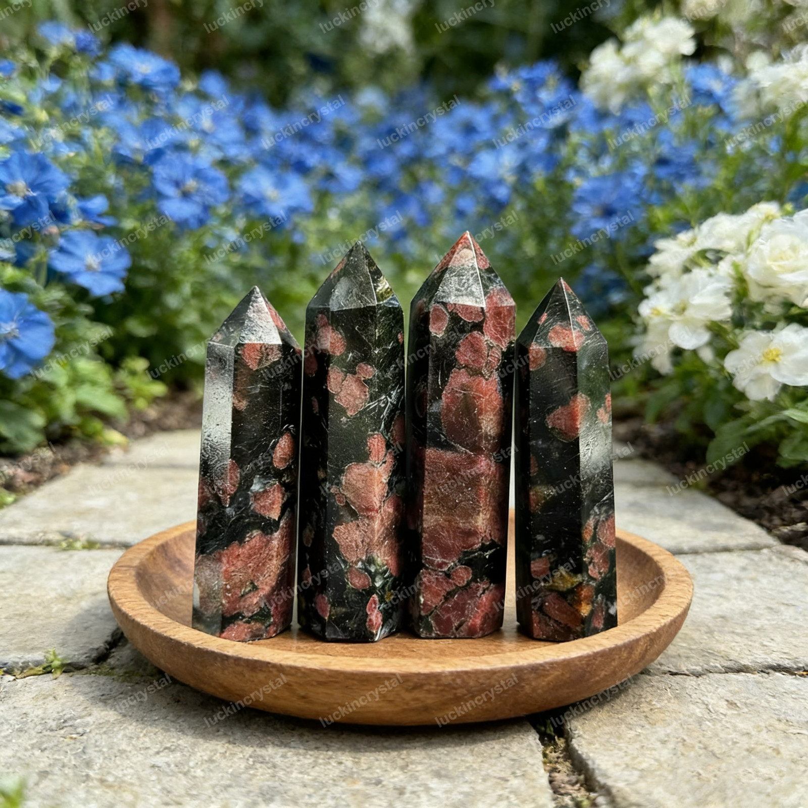 Garnet in Arfvedsonite Stone Tower Point Healing Crystal Wand Decor Collection