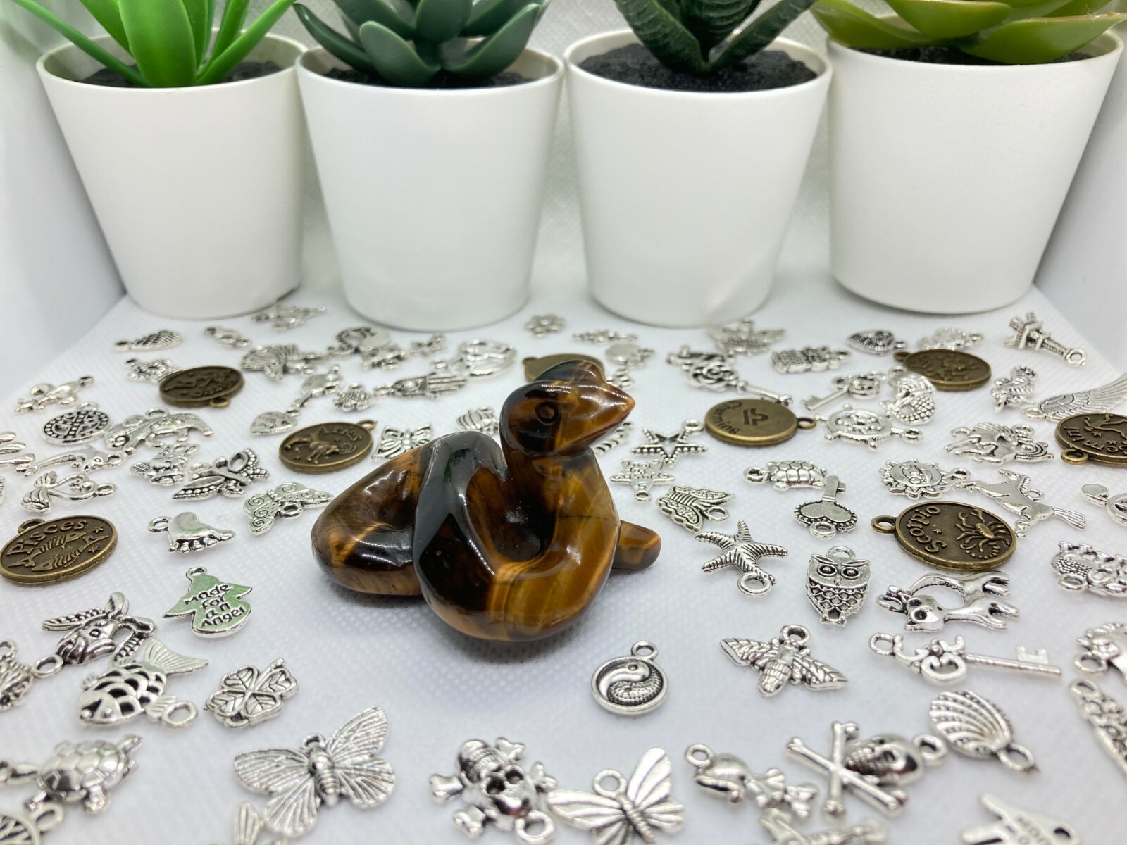 Hand Carved Natural Quartz Crystal Snake Figurines Aventurine/Labradorite/Glauco