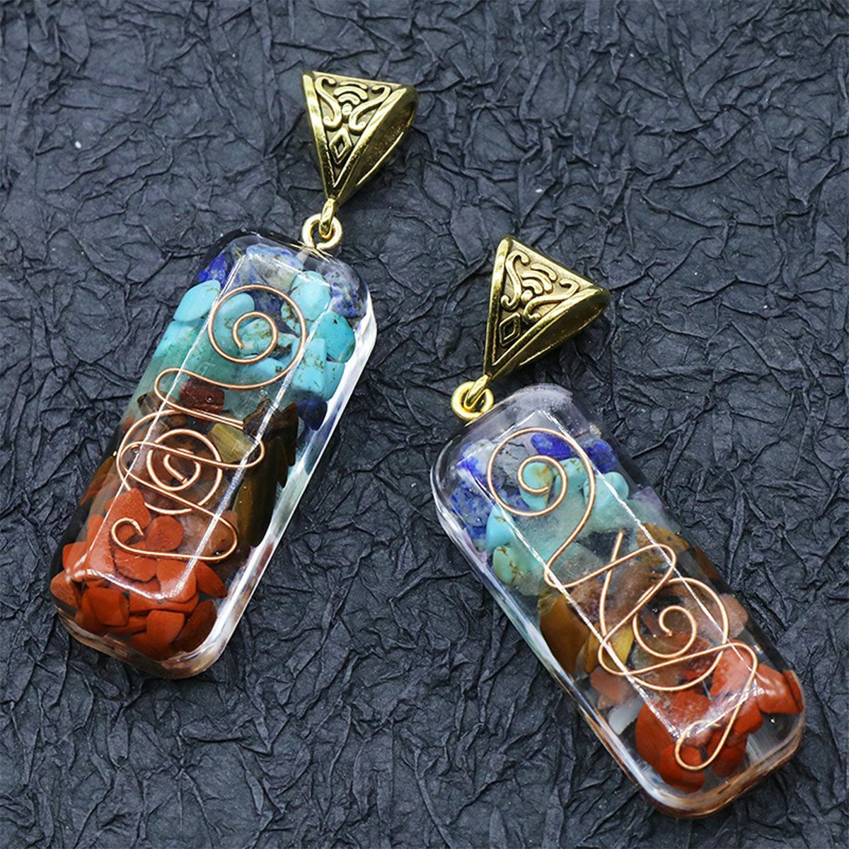 7 Chakra Energy Generator Pendant Copper Coil Orgonite Necklace HANDMADE Rainbow