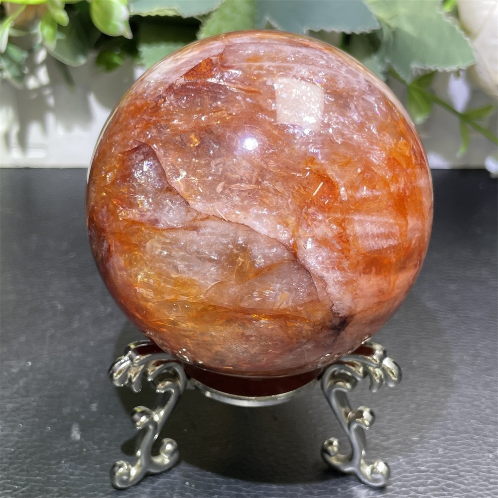 1.4LB 3.1″ Red Fire Quartz Hematoid Sphere Magic Crystal Healing Ball Gemstone