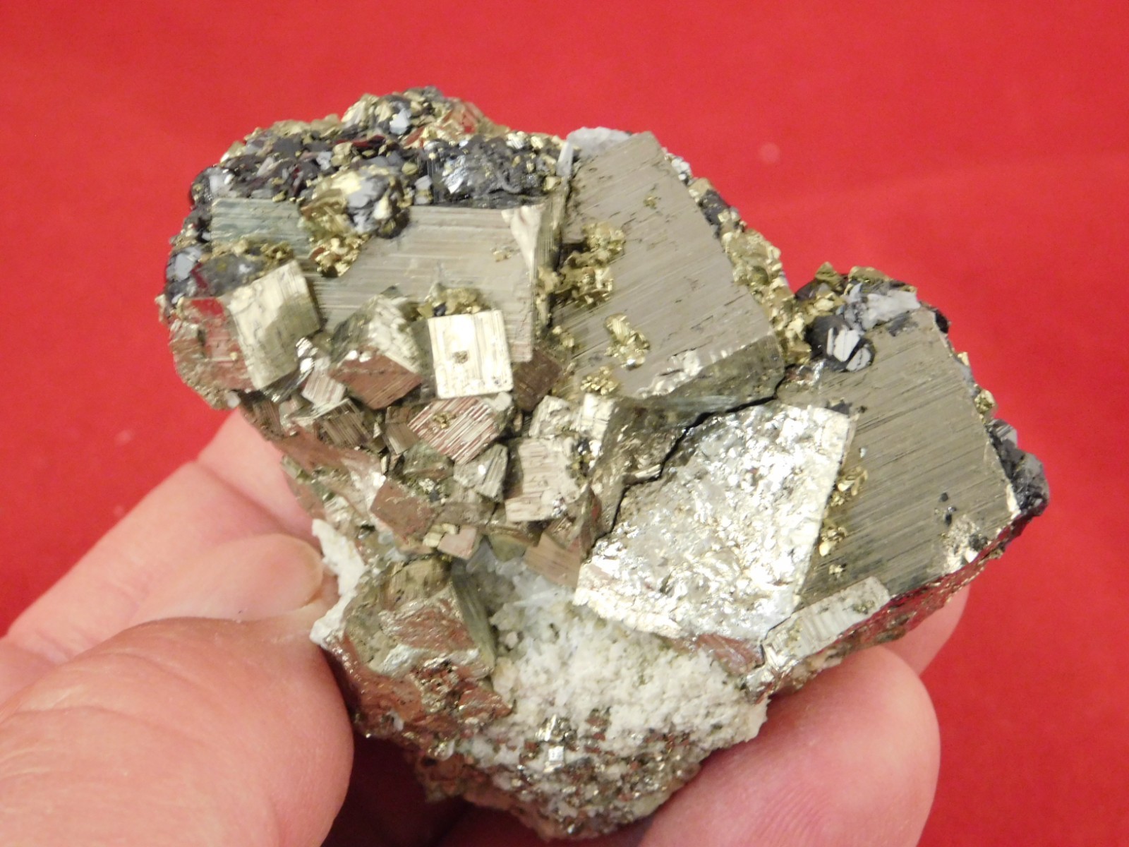 Sphalerite Crystal Cluster with Chalcopyrite Calcite and Pyrite 214gr