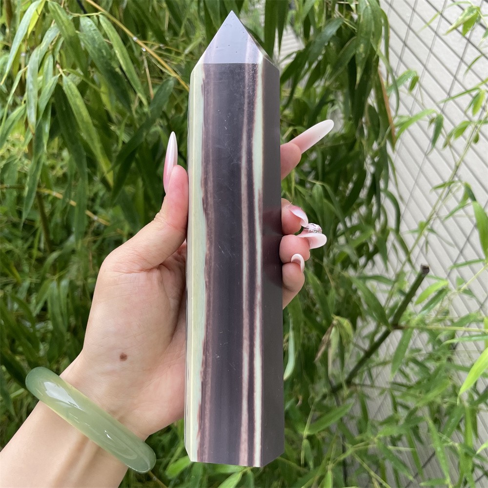 1.6LB 8.2″ Natural Purple Robe Jade Obelisk Quartz Crystal Tower Point Decor