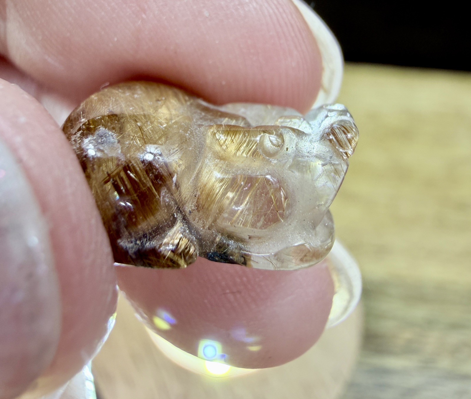 Crystal Golden Rutile Quartz Tiny Pixiu Carving Chinese Feng shui collect Mini