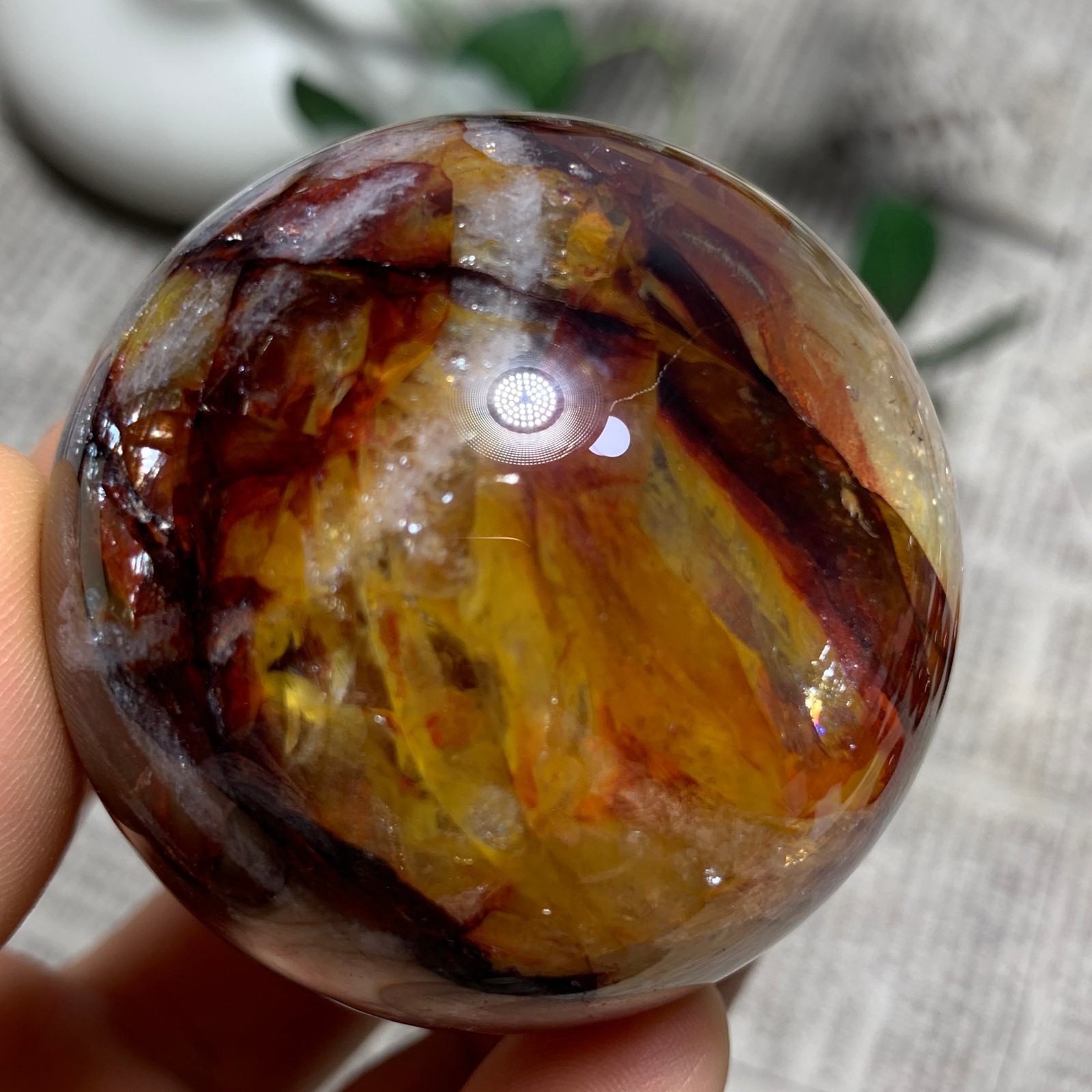 209g Natural Red Gum Flower Ball Crystal Sphere Specimen Energy Healing Reiki