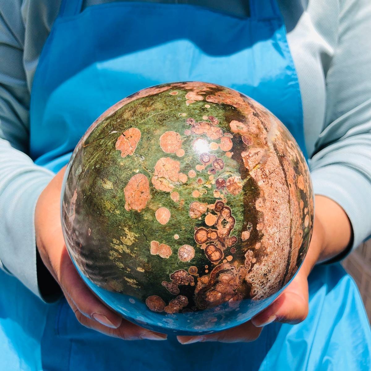 6.31LB Natural Cherry Blossom Agate Crystal Sphere Floral Healing Gem Stone 4847