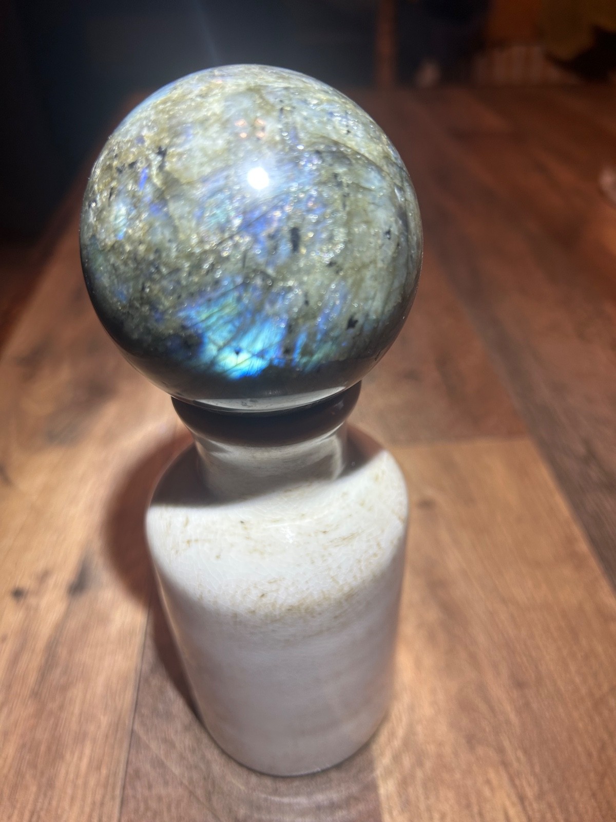 Labradorite crystal sphere, 1 1/2 inches, beautiful colors and flash p