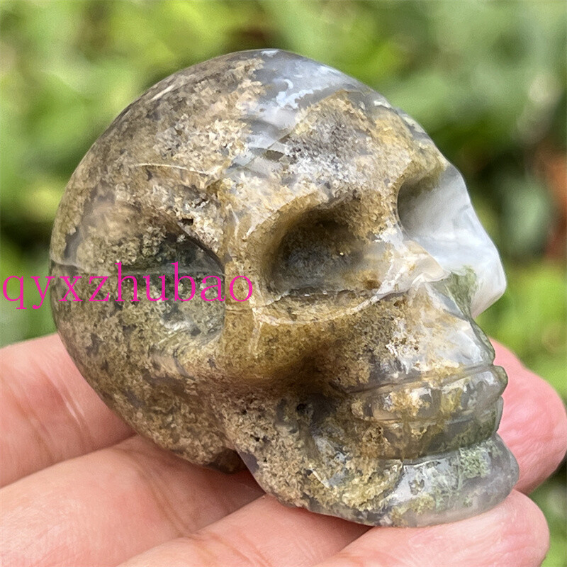 2″ Natural Aquatic agate carved skull Quartz Crystal Skull reiki healing gem 1pc
