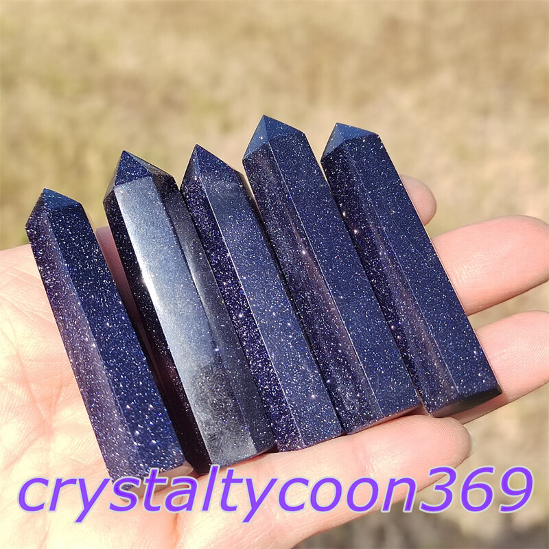 5pcs Blue Sandstone Quartz Obelisk Crystal Wand Point Tower Healing 5.5cm