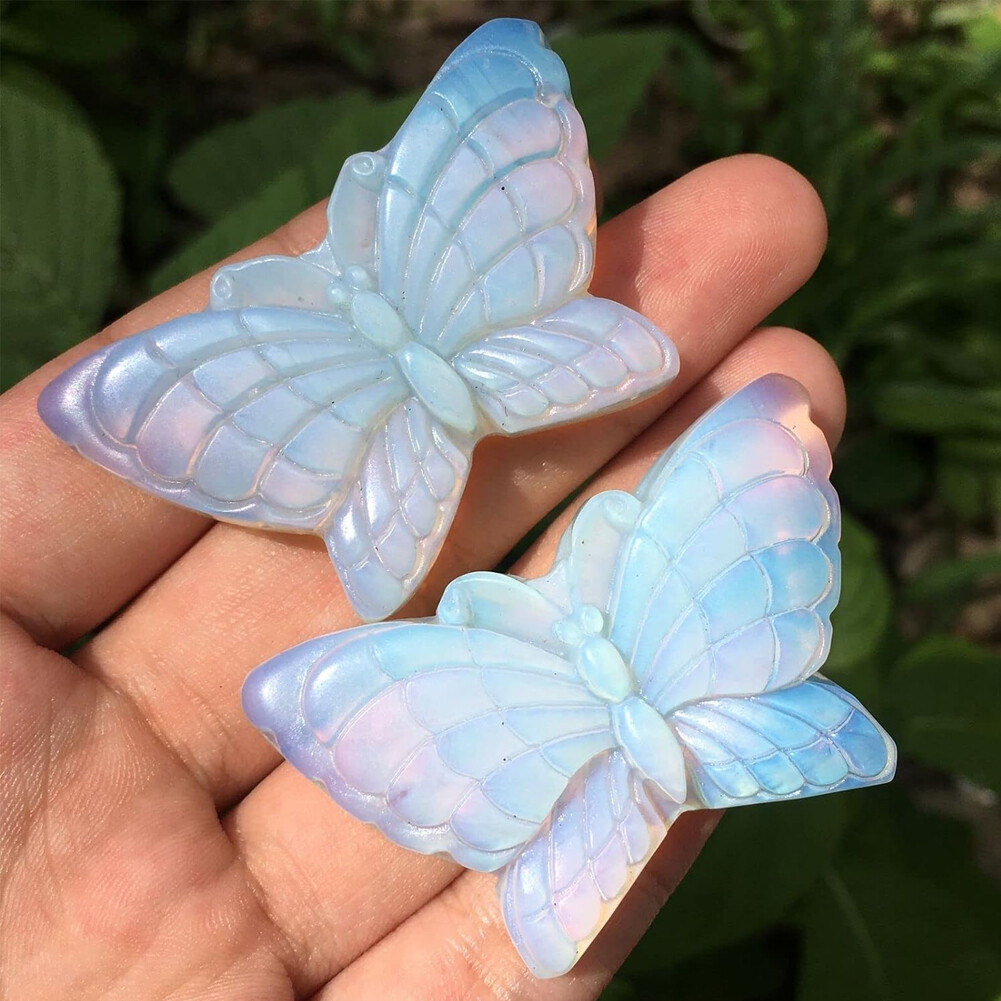 2″ Opalite Butterfly Quartz Carved Quartz Crystal Skull Reiki Healing Gift