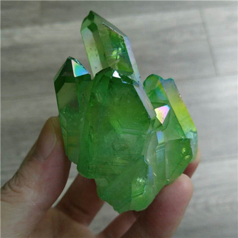 50g Natural Green Aura Quartz Titanium Energy Crystal Cluster VUG Specimen Stone