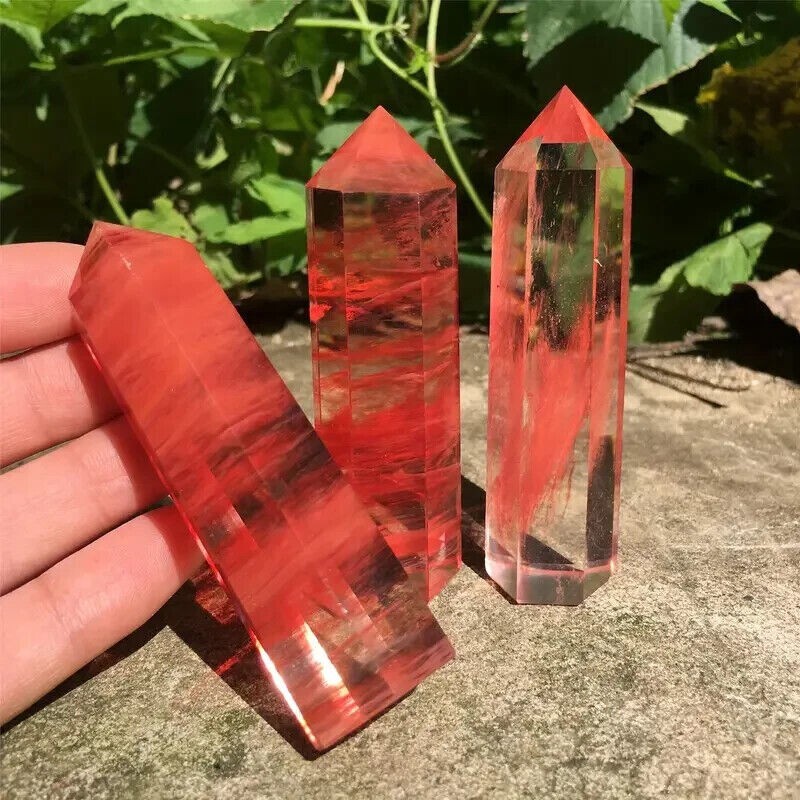 Natural Red Cherry Quartz Tower Point Obelisk Healing Charka Crystal Minerals