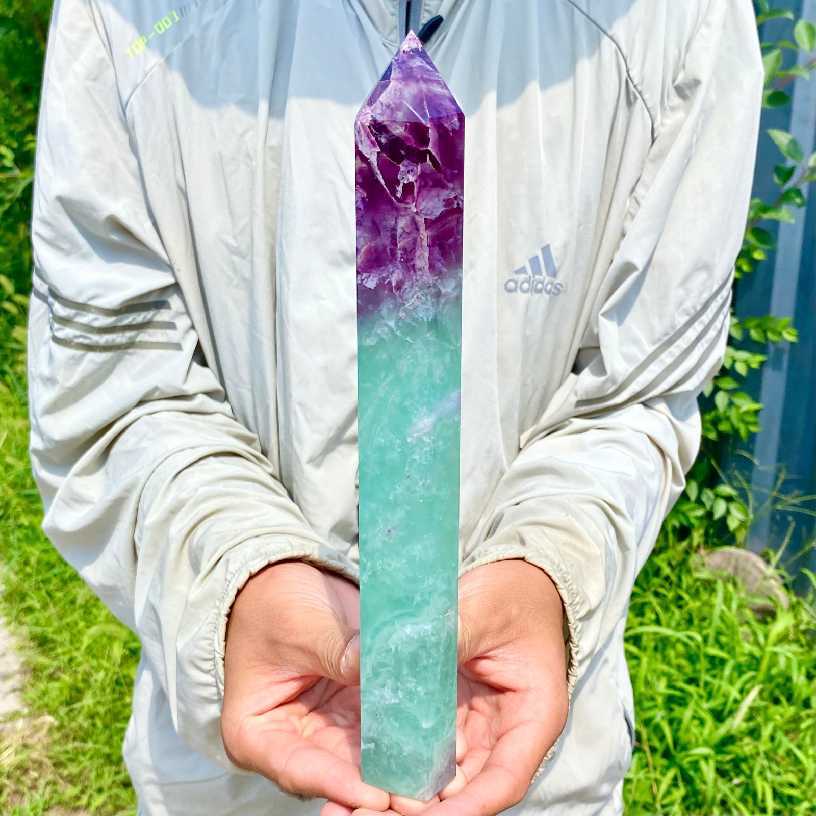 1.86LB Large Natural colored fluorite crystal column obelisk healing specimen