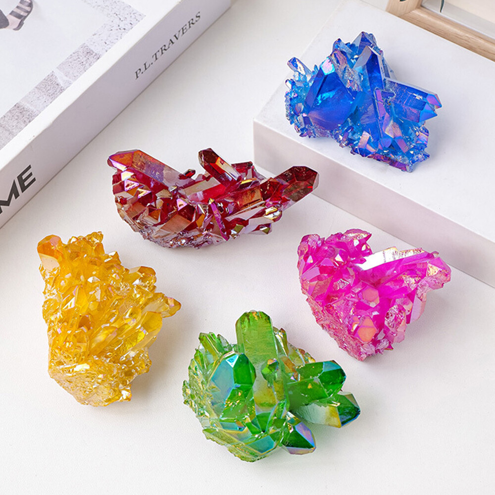 Natural Quartz Crystal Rainbow Titanium Cluster Mineral Specimen Healing Stone