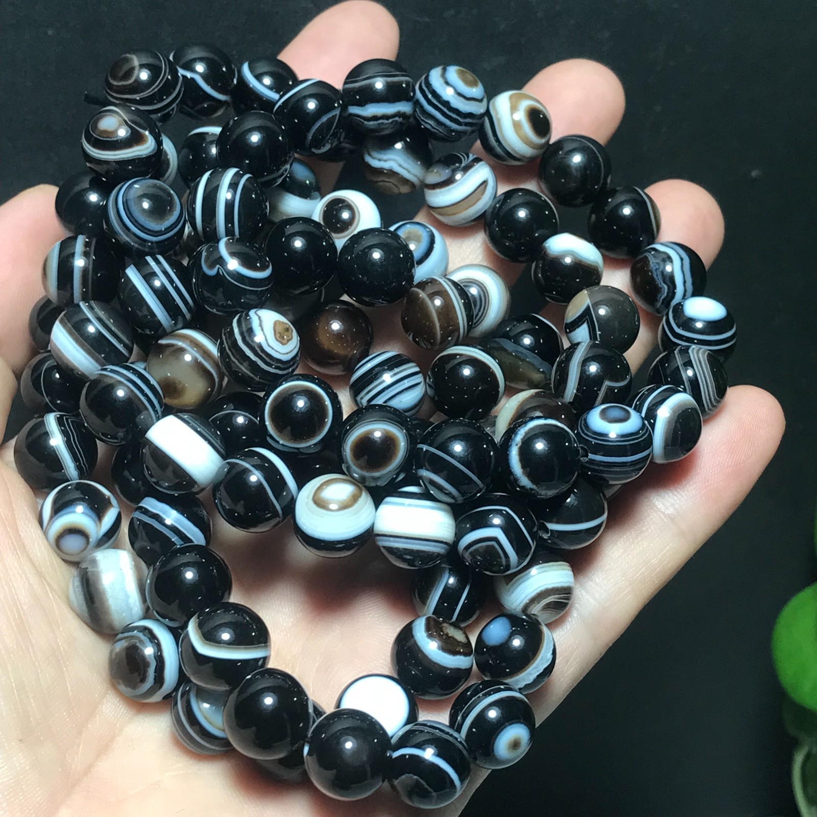 10pcs 10mm Natural Black Crazy Lace Silk Ribbon agate eye Elastic rope bracelet