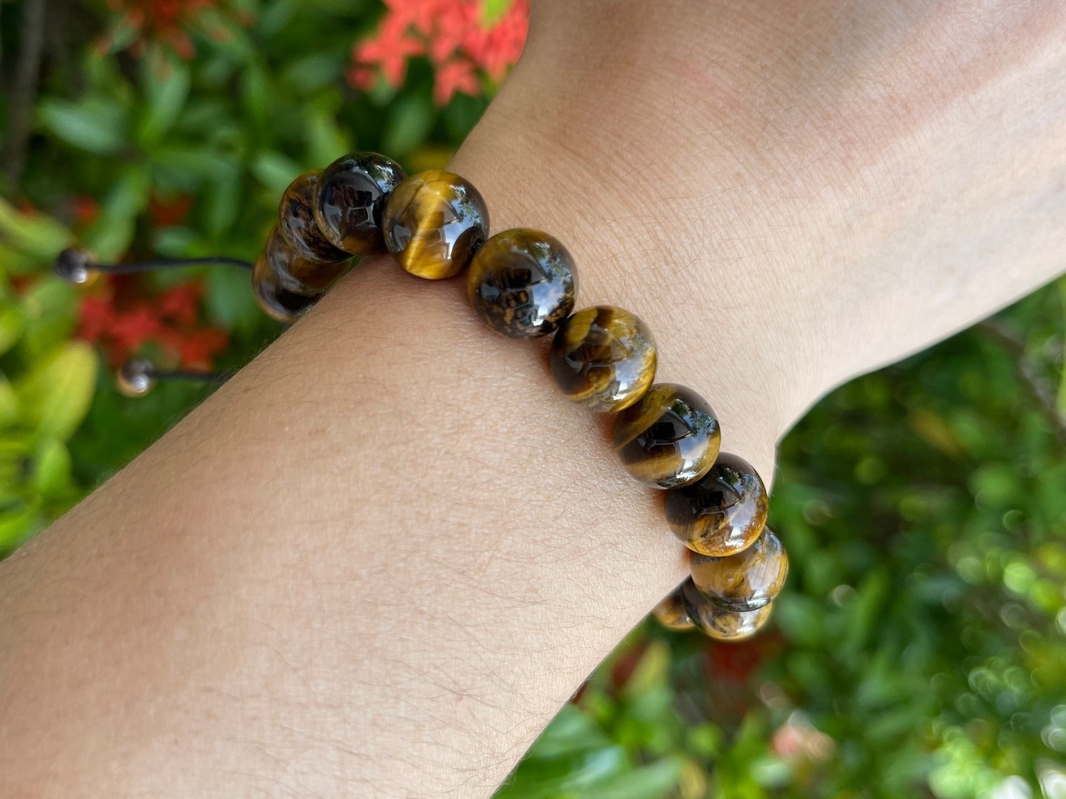 Tiger Eye 8mm Natural Beads Black Cord Bracelet For Men Women