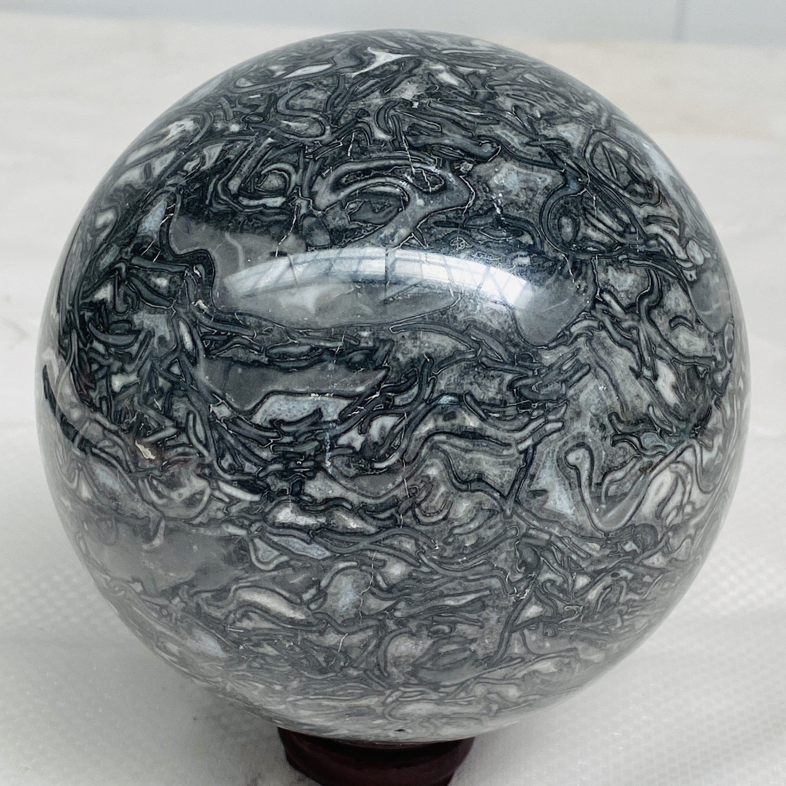 Natural Picasso Jasper Sphere Black Gray Crystal Ball Healing 1940G (4.27LB)