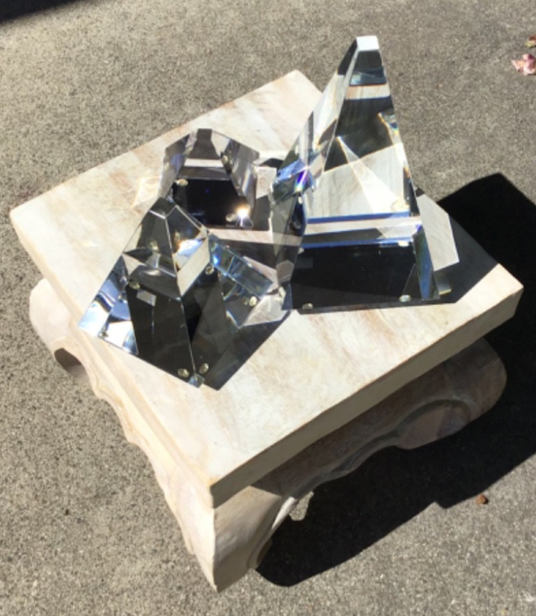 Vintage set of 3 crystal pyramids crafted by Hoya Crystal
