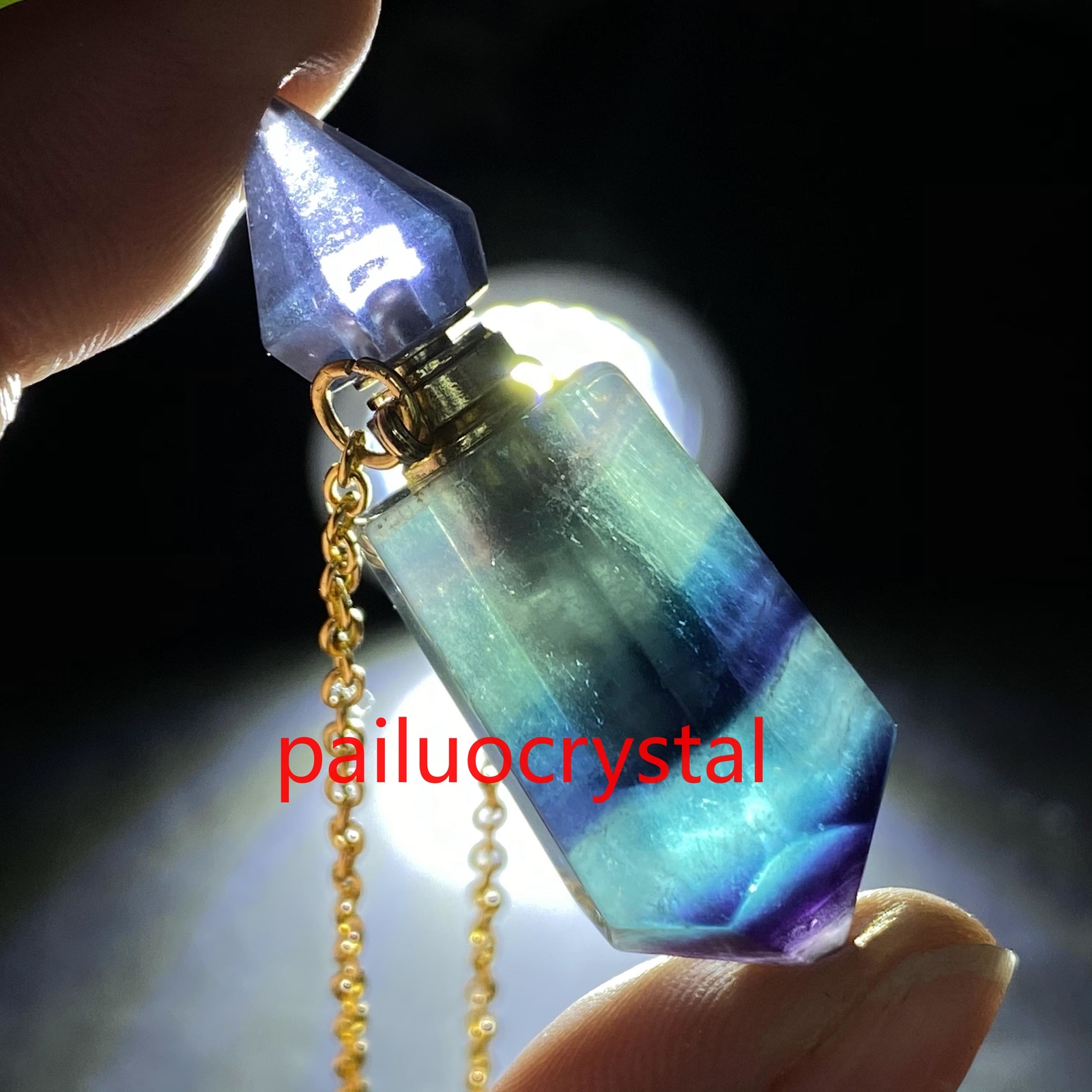 1pcs Natural Rainbow Fluorite Perfume bottle Quartz Crystal Double point Pendant