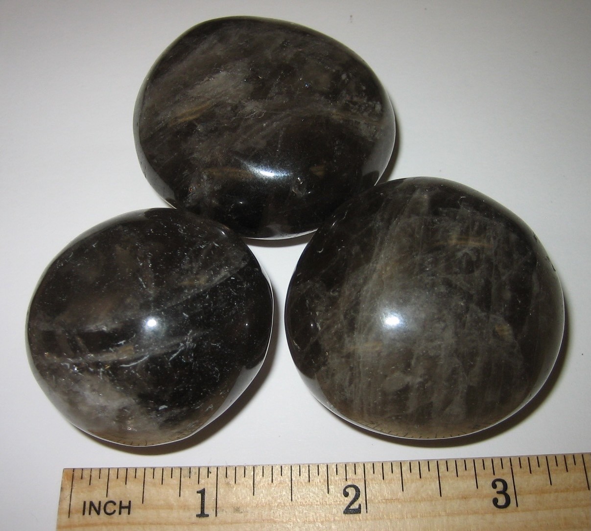 3pc POLISHED NATURAL 1.8″ x 1.15″ SMOKY QUARTZ CRYSTAL PALM STONES 67.9g *FV 42