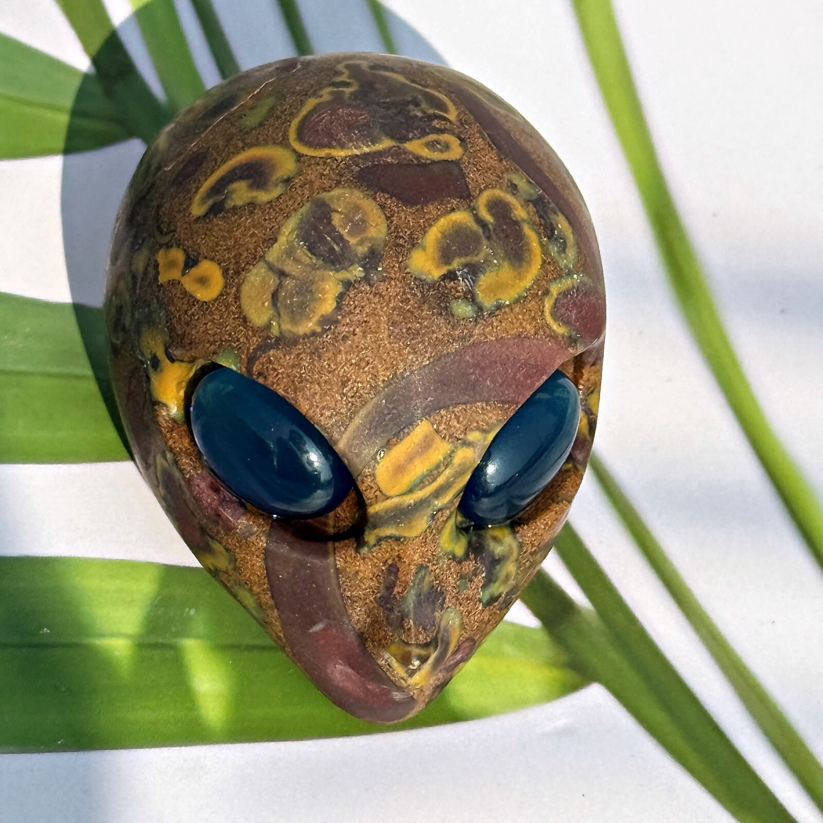2″ Flower Jasper Alien Skull Crystal Carved Healing Gems Gothic Skull Figurine