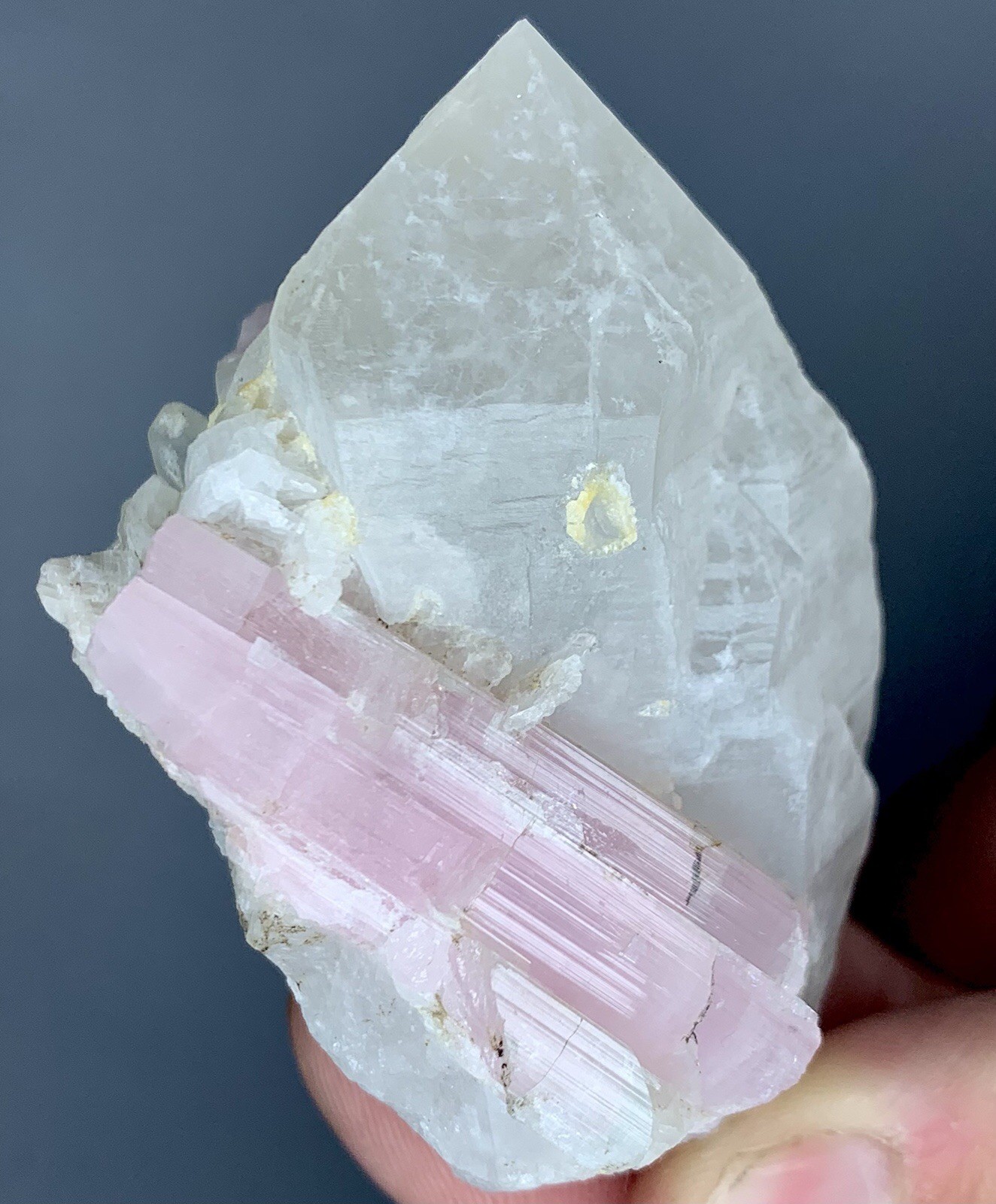 Pink Tourmaline Crystal With Terminated Quartz/ Afghanistan Mineral 122 Gram