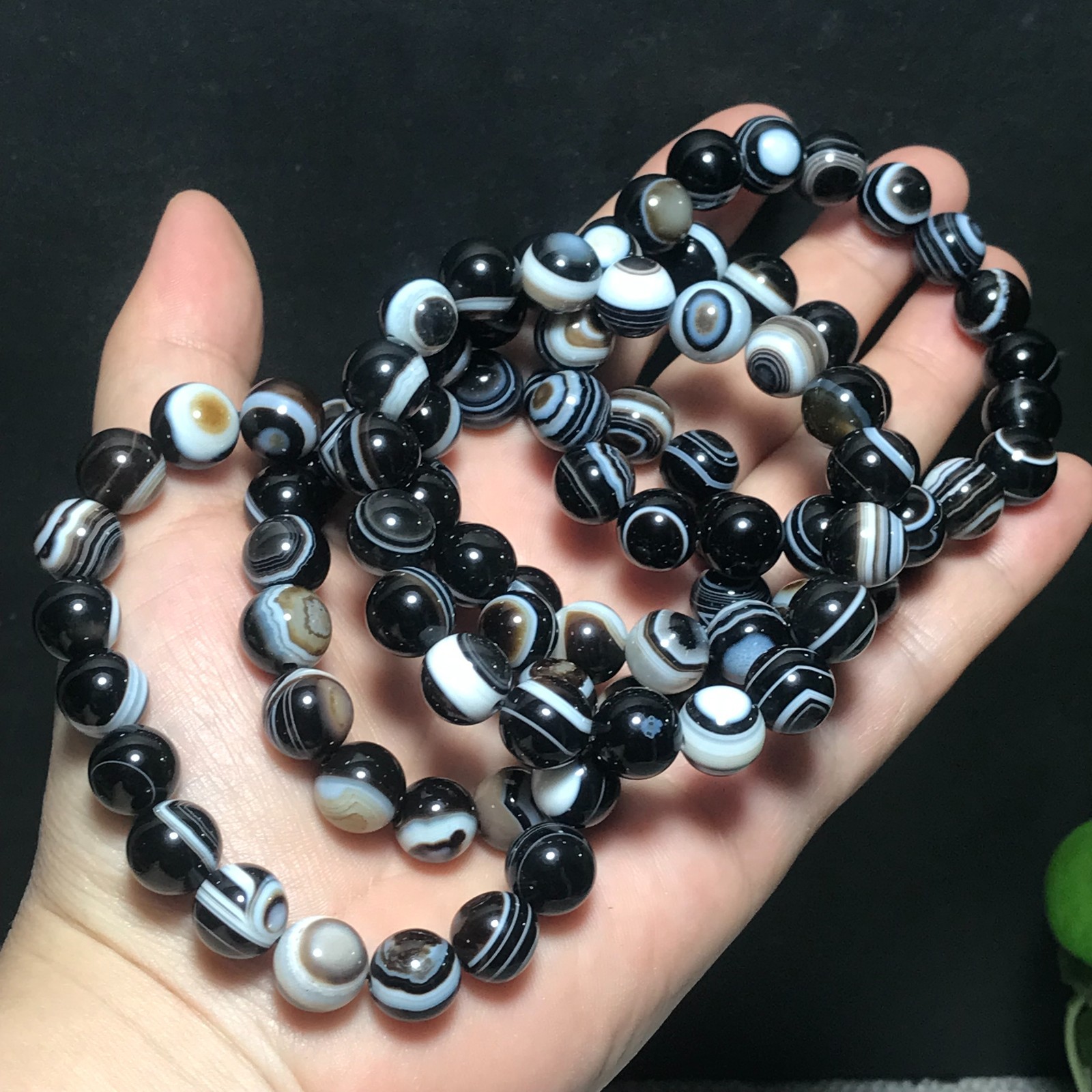 10pcs 10mm Natural Black Crazy Lace Silk Ribbon agate eye Elastic rope bracelet