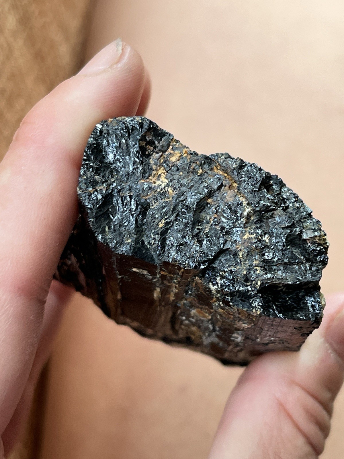 Large black tourmaline Schorl Crystal, Maine Locality, Muscovite Mica Inclusion