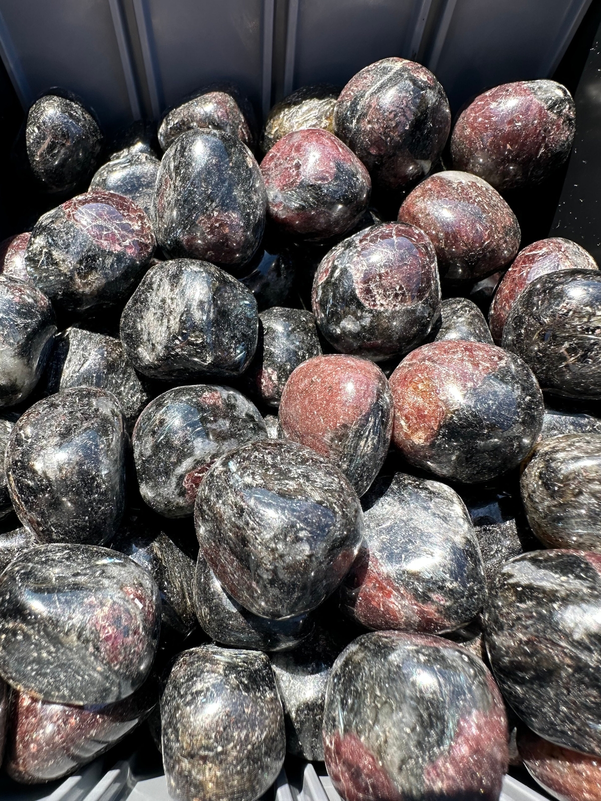 Arfvedsonite and Garnet Tumbled Stone, Natural Arfvedsonite from Canada