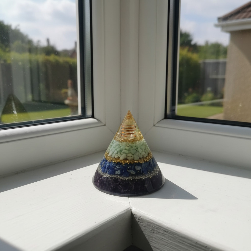 Handmade Orgone Cone with Amazonite, Amethyst & Lapis Lazuli –Balancing Crystal