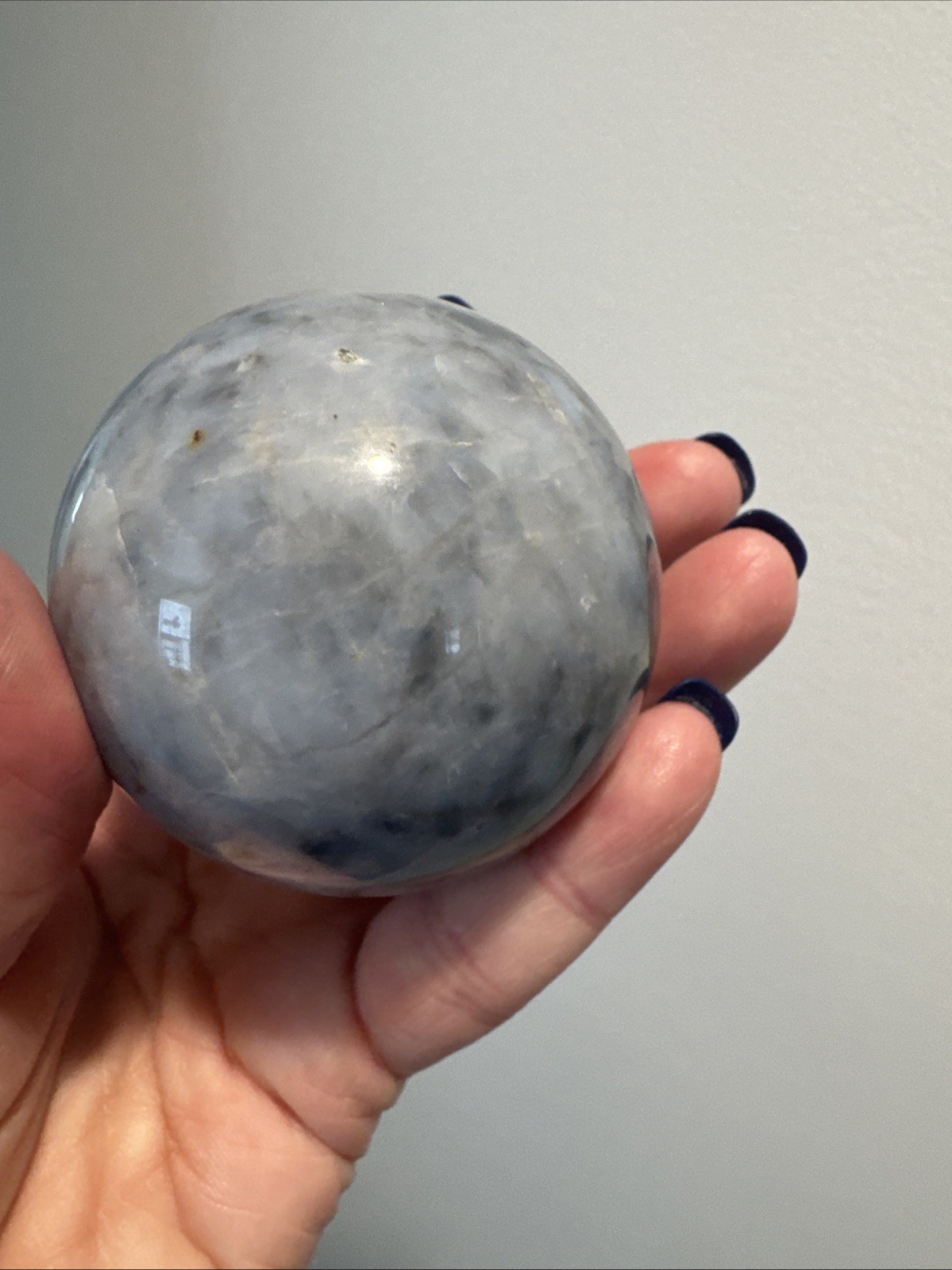 Polished Blue Agate Sphere 301 Grams 59 mm