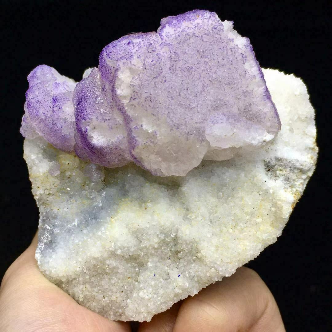 158g Translucent Deep Purple Edge Cubic Fluorite Crystal & Calcite Specimen