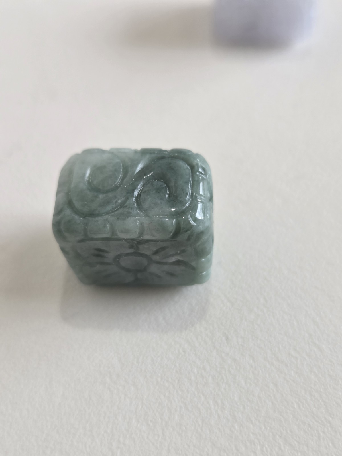 Natural Burmese Jade Carved Rectangular Beads Set of 2