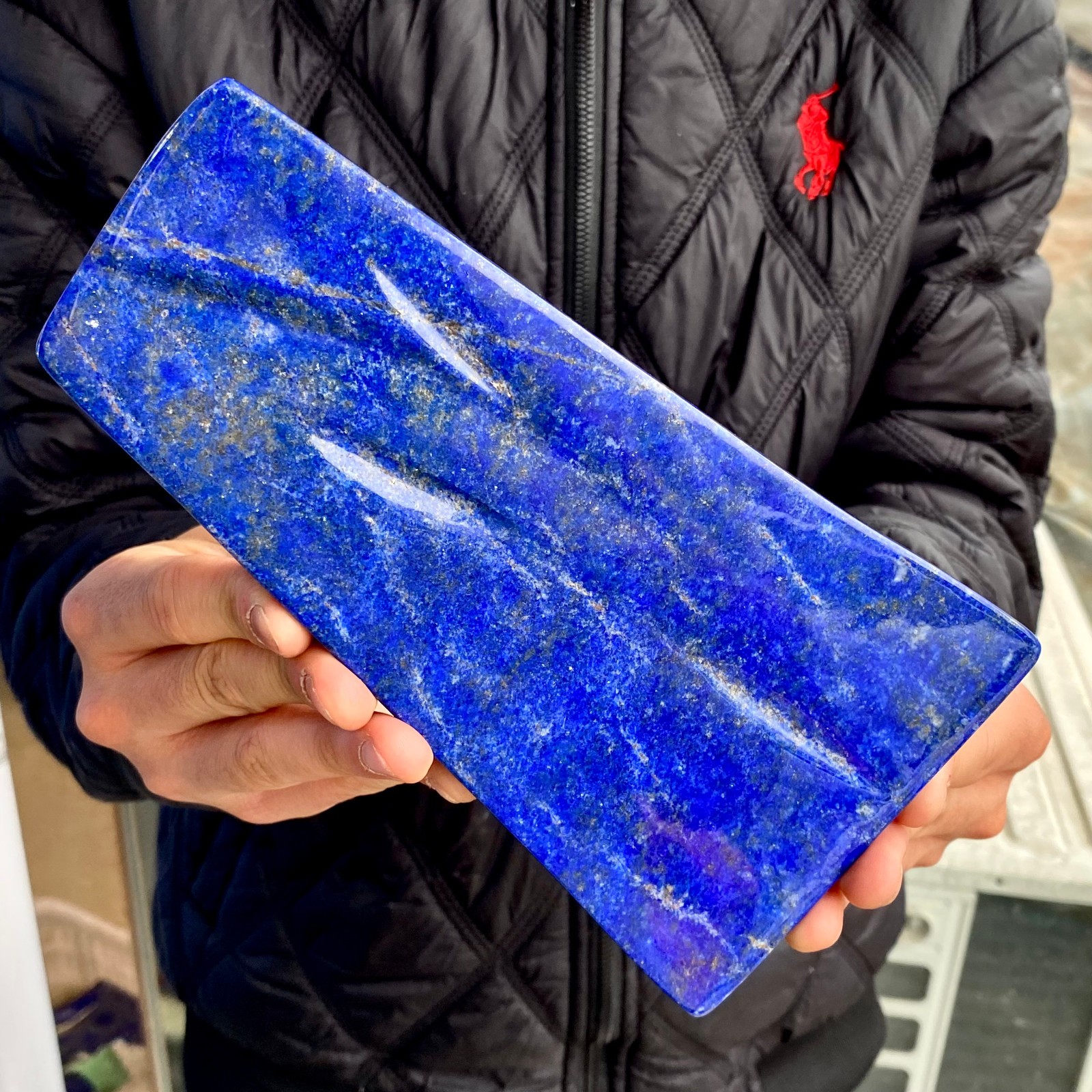 2.82LB TOP Natural Lapis Lazuli jasper quartz crystal Furnishing articles+stand