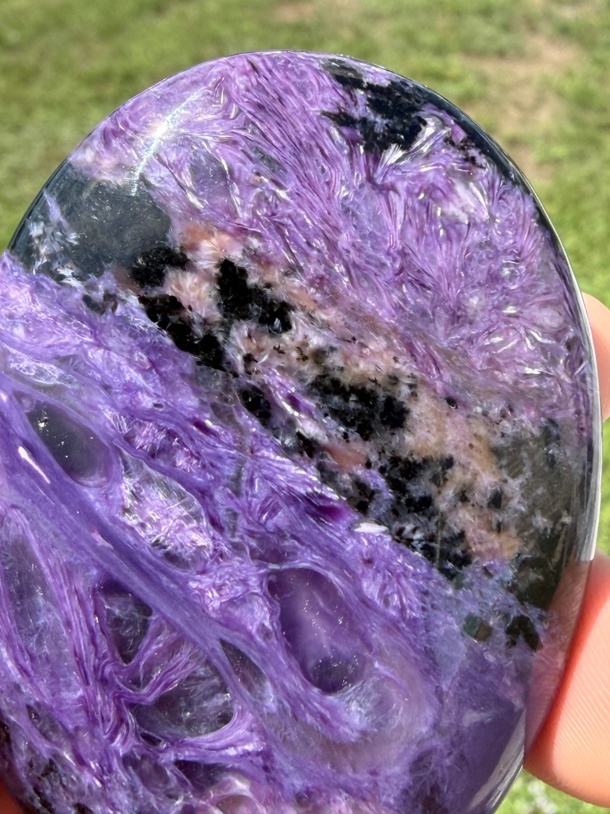 Charoite Polished Gemstone Large Palmstone 2 5/8″ 90 Grams Colored By Nature.