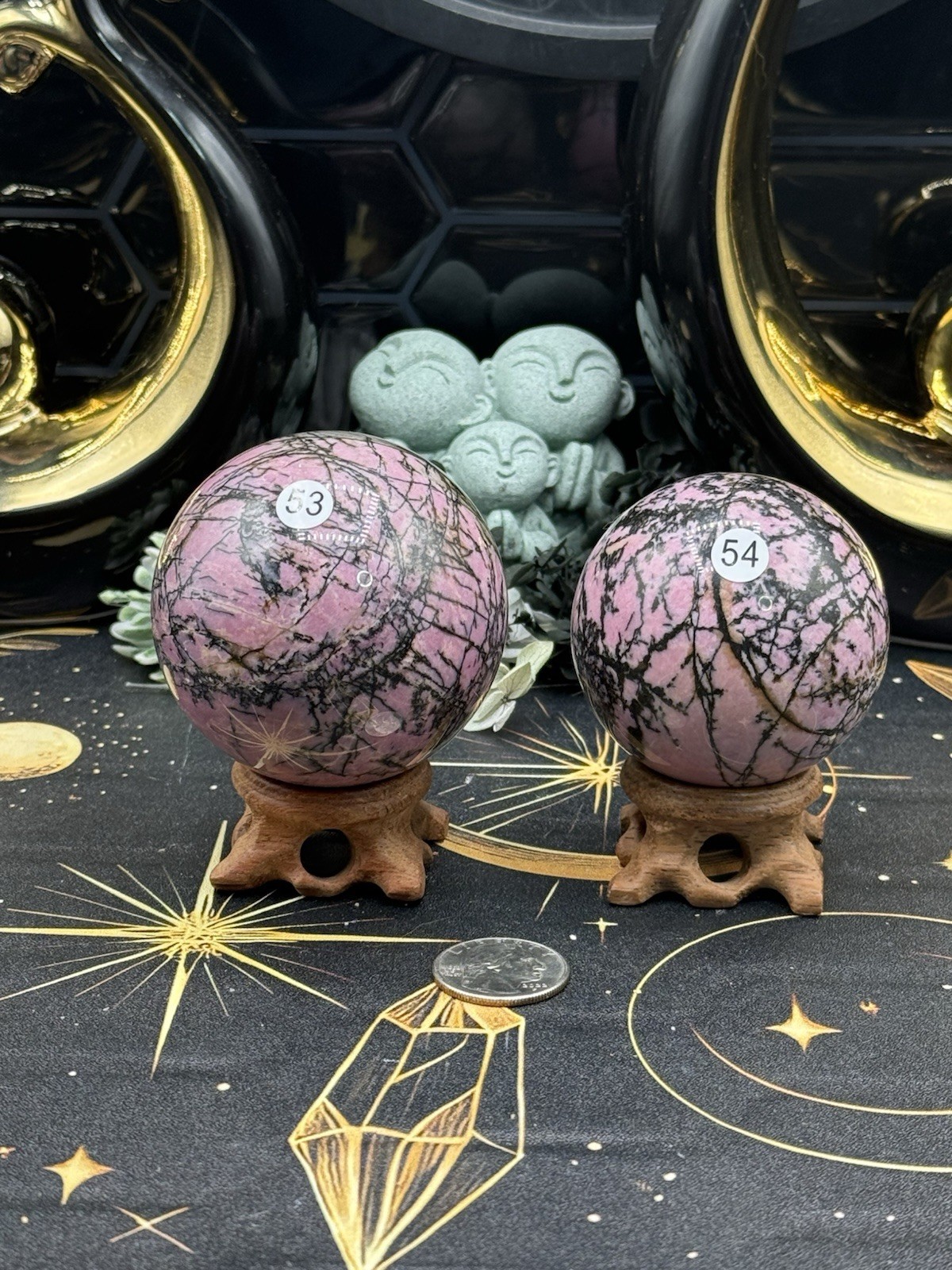 Natural Rhodonite Spheres Super pink & dendritic pattern Free shipping