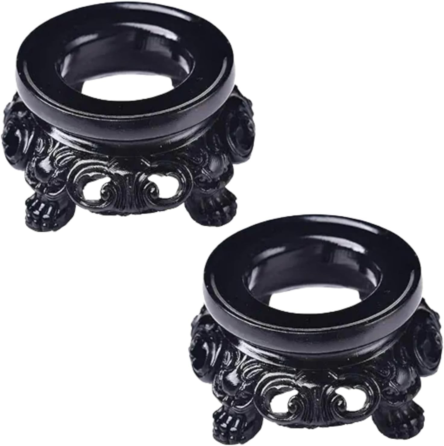 2Pcs Black Wooden Display Stand for Crystal Sphere Quartz Ball Holder