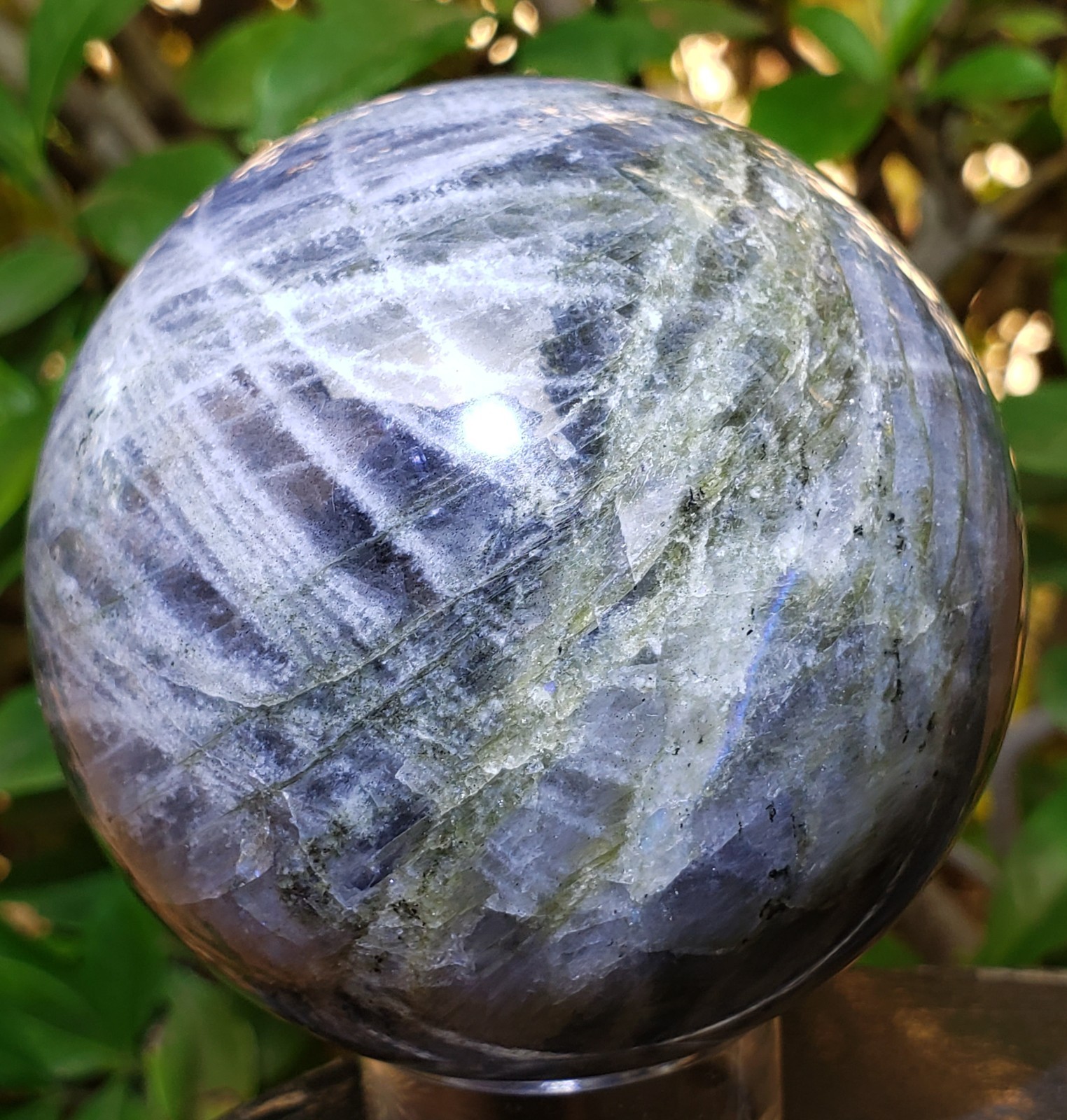 2.7″ Labradorite Mineral Crystal Iridescence Sphere Ball Orb Sunset Flash, 469g