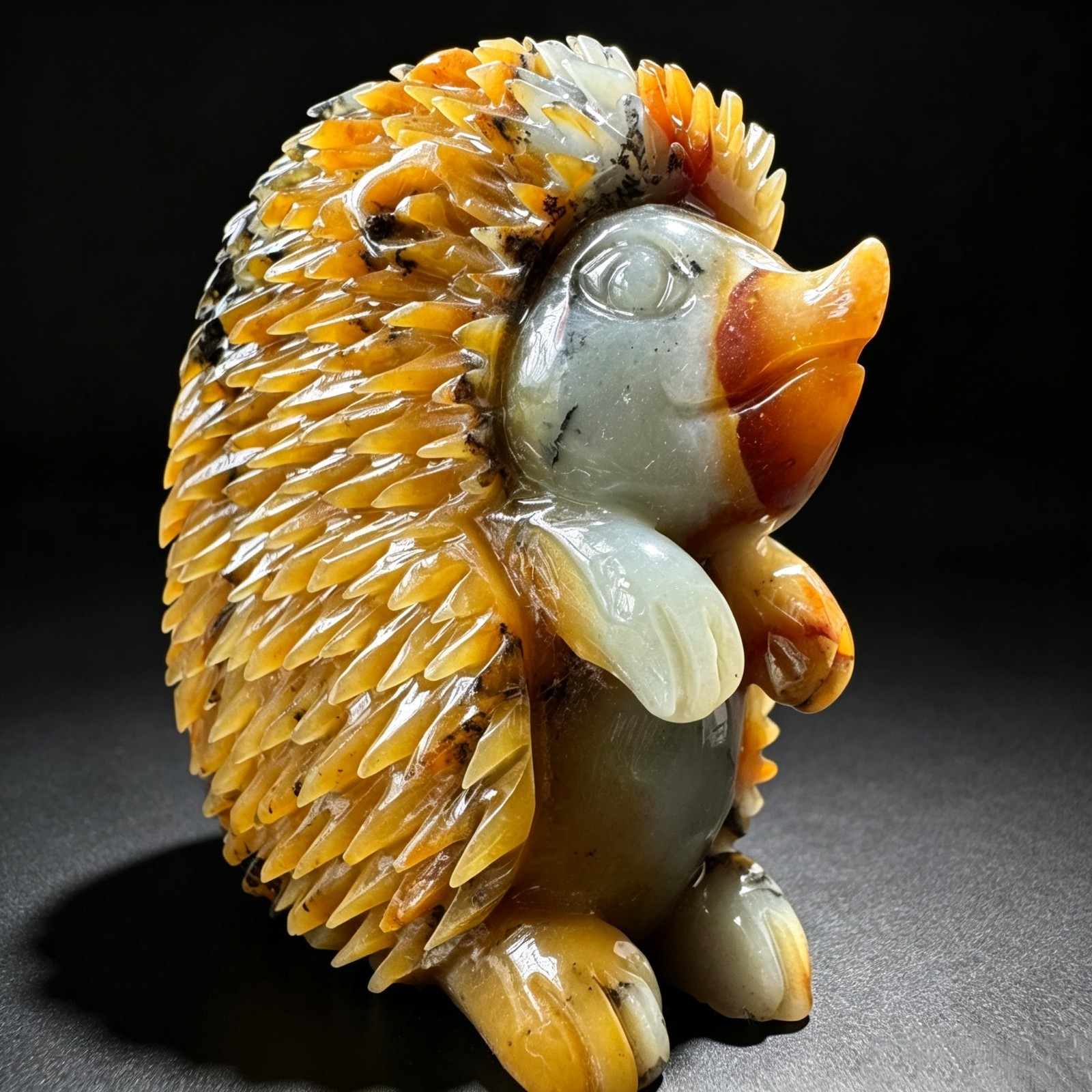 Natural Jade Hedgehog Statue Hand Carved Gemstone Figurine Healing Collectible