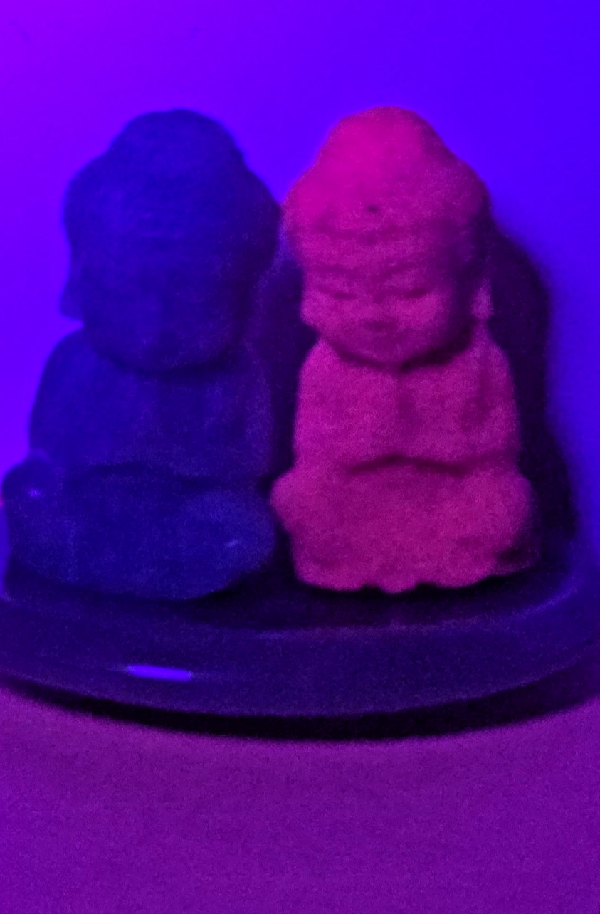 3 Pc Crystal Buddha Carving Set 1.5″ UV Reactive HoneyComb Ruby Green Aventurine