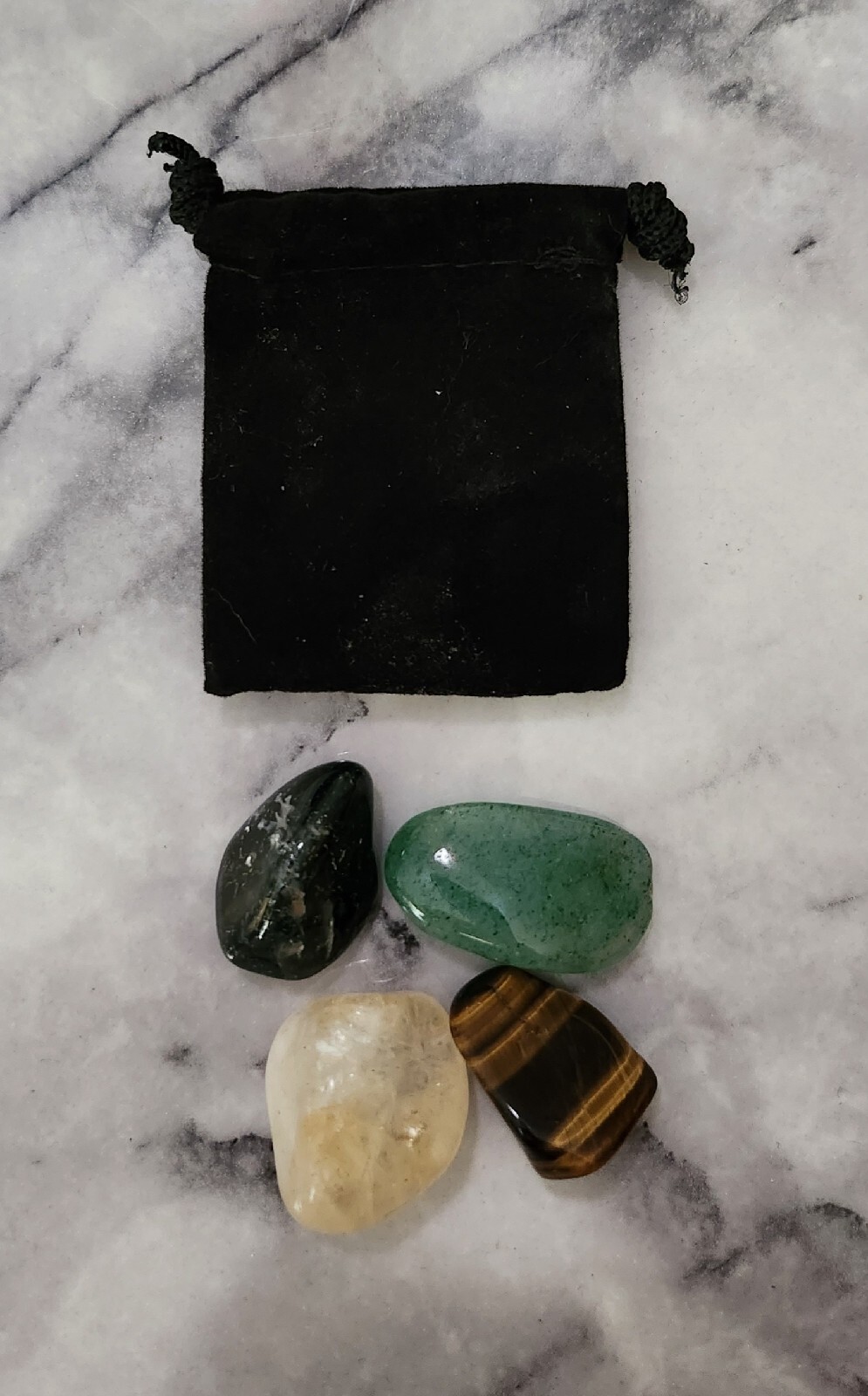Manifest Abundance Tumbled Crystal Set: Aventurine, Citrine, Moss Agate, Tiger’s