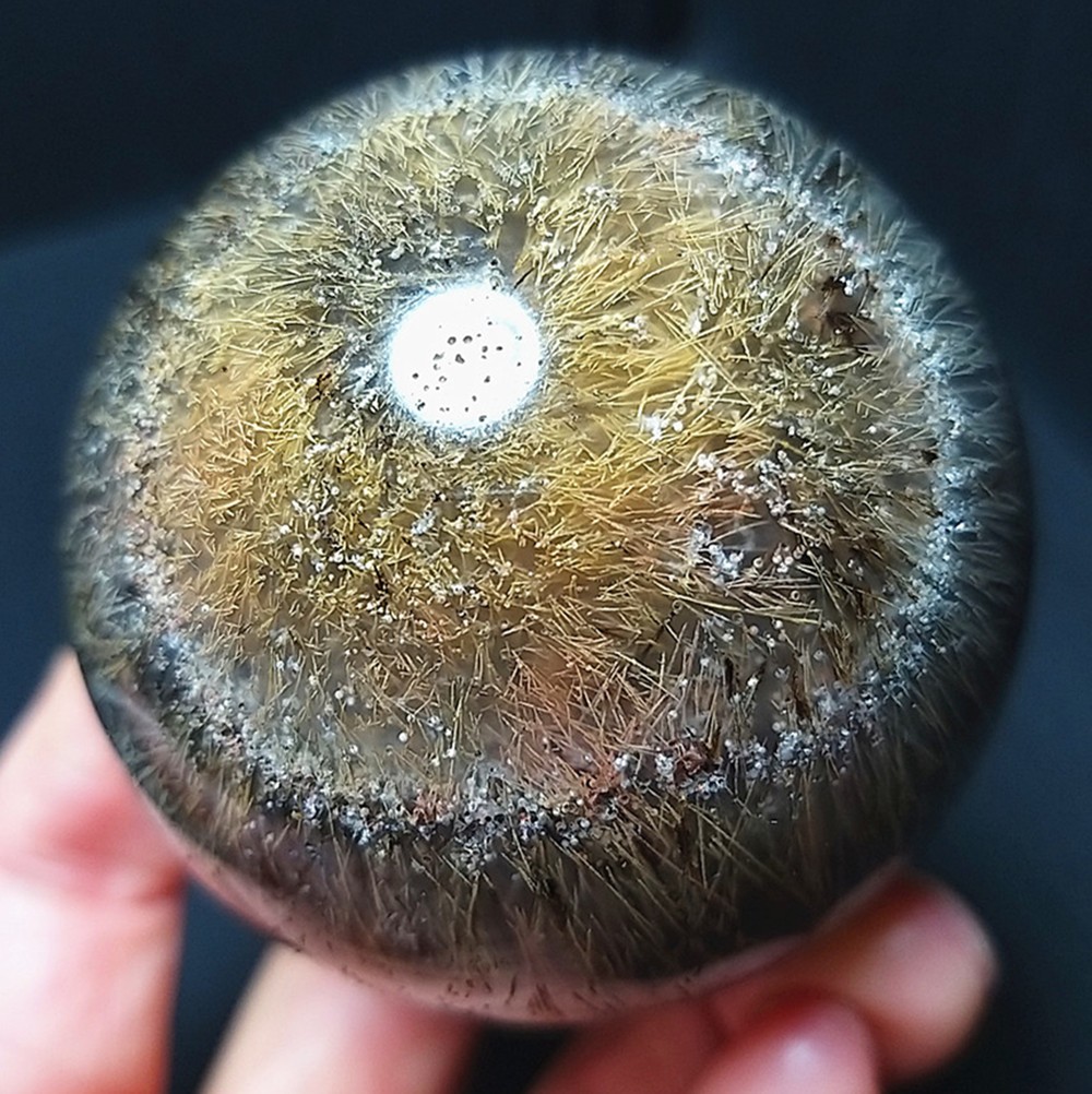 227.8G Natural Beautiful Golden Hair Rutilated Agate Stone Ball Healing B1716