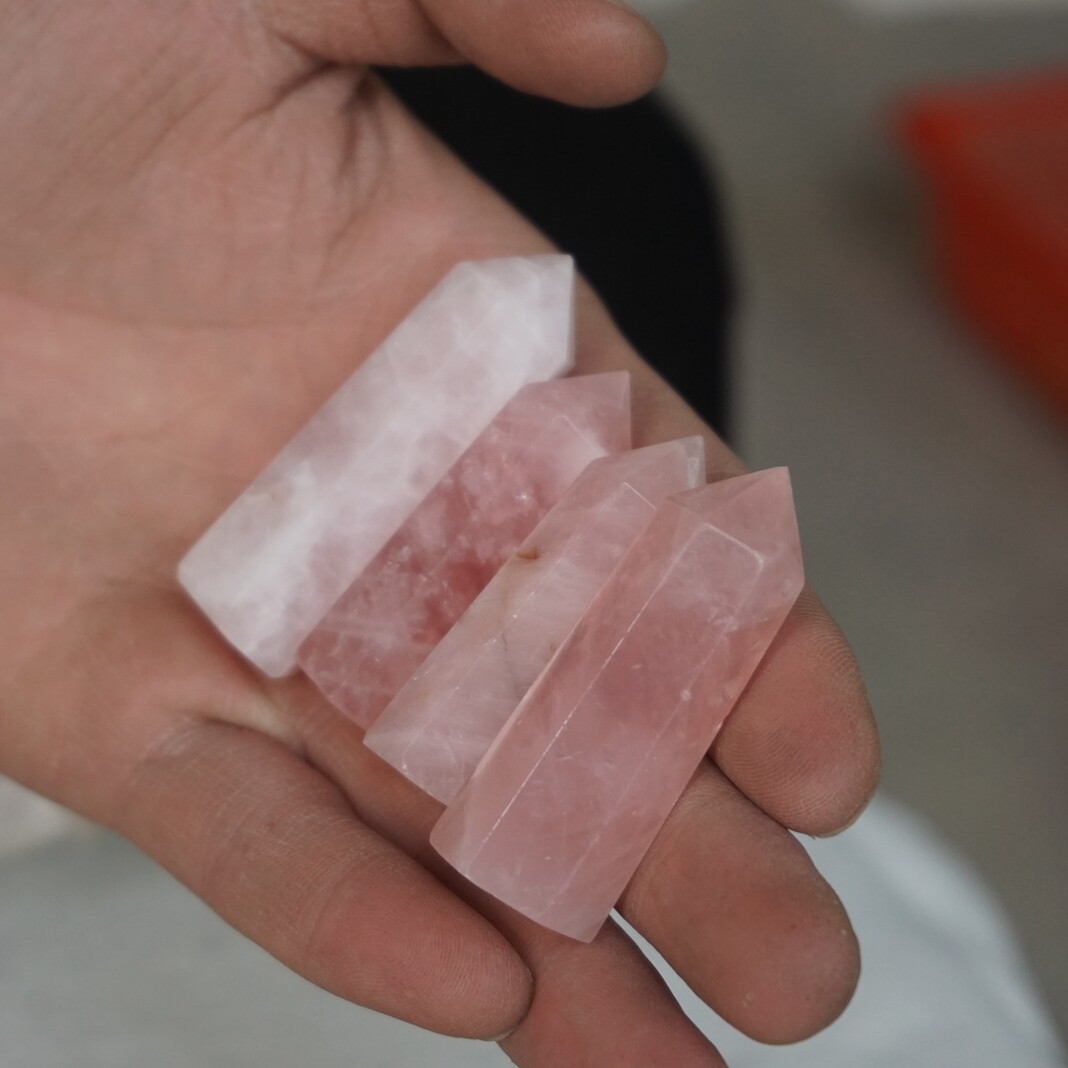10 Pieces Tiny Natural Pink Rose Quartz Crystal Points Tower Oblisk Healing Bulk