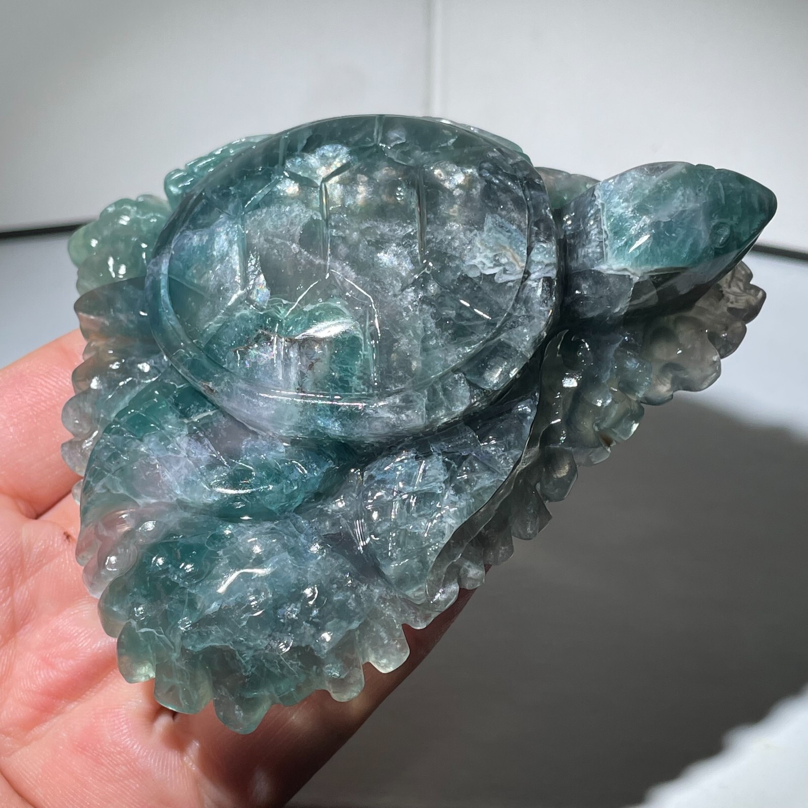 353G Natural Color fluorite Quartz Crystal sea turtle Skull Reiki Healing Gift