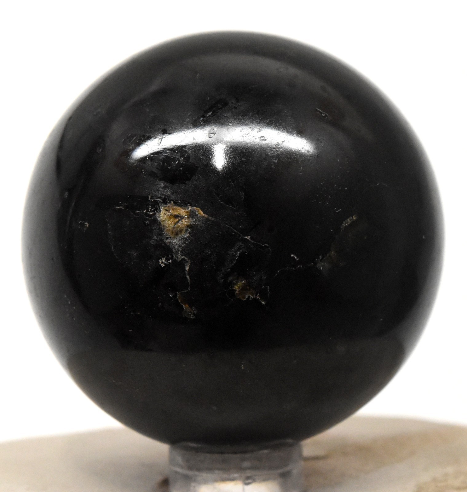 49mm Black Agate w/ Inclusions Sphere Polished Chalcedony Mineral Ball – India