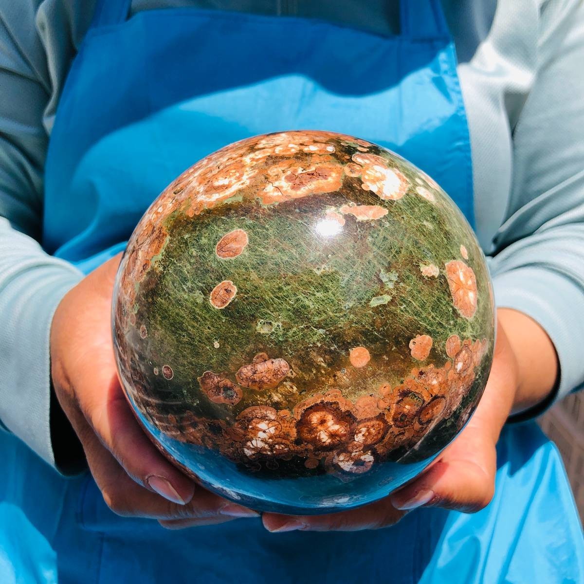 5.28LB Natural Cherry Blossom Agate Crystal Sphere Floral Healing Gem Stone 4848
