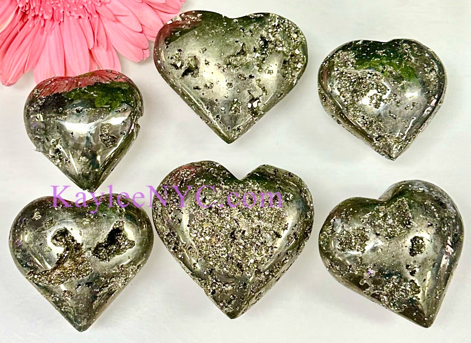 Wholesale Lot 6 Pcs Natural Pyrite Heart ❤️ Crystal Healing Energy